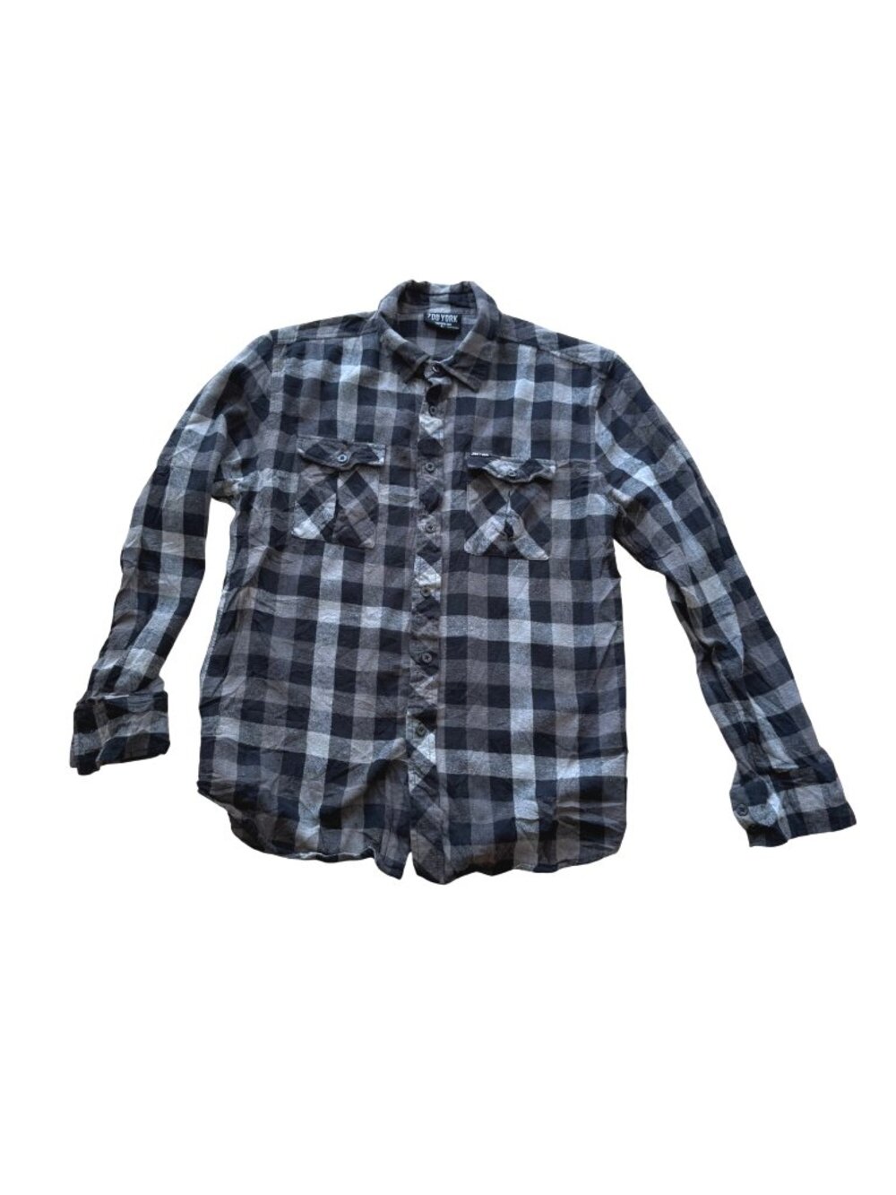 Zoo York Men's Button Front Top L Black Gray Plaid Long Sleeve Flannel Skater